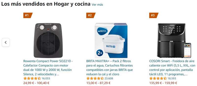 Productos más vendidos de Amazon